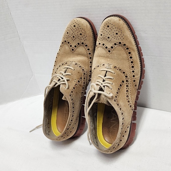 Cole Haan Zerogrand Mushroom Suede Wingtip Shoes Oxford Soft QUALITY mens 9.5 - Picture 5 of 16